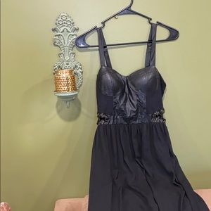 Black chiffon & pleather hi-low dress